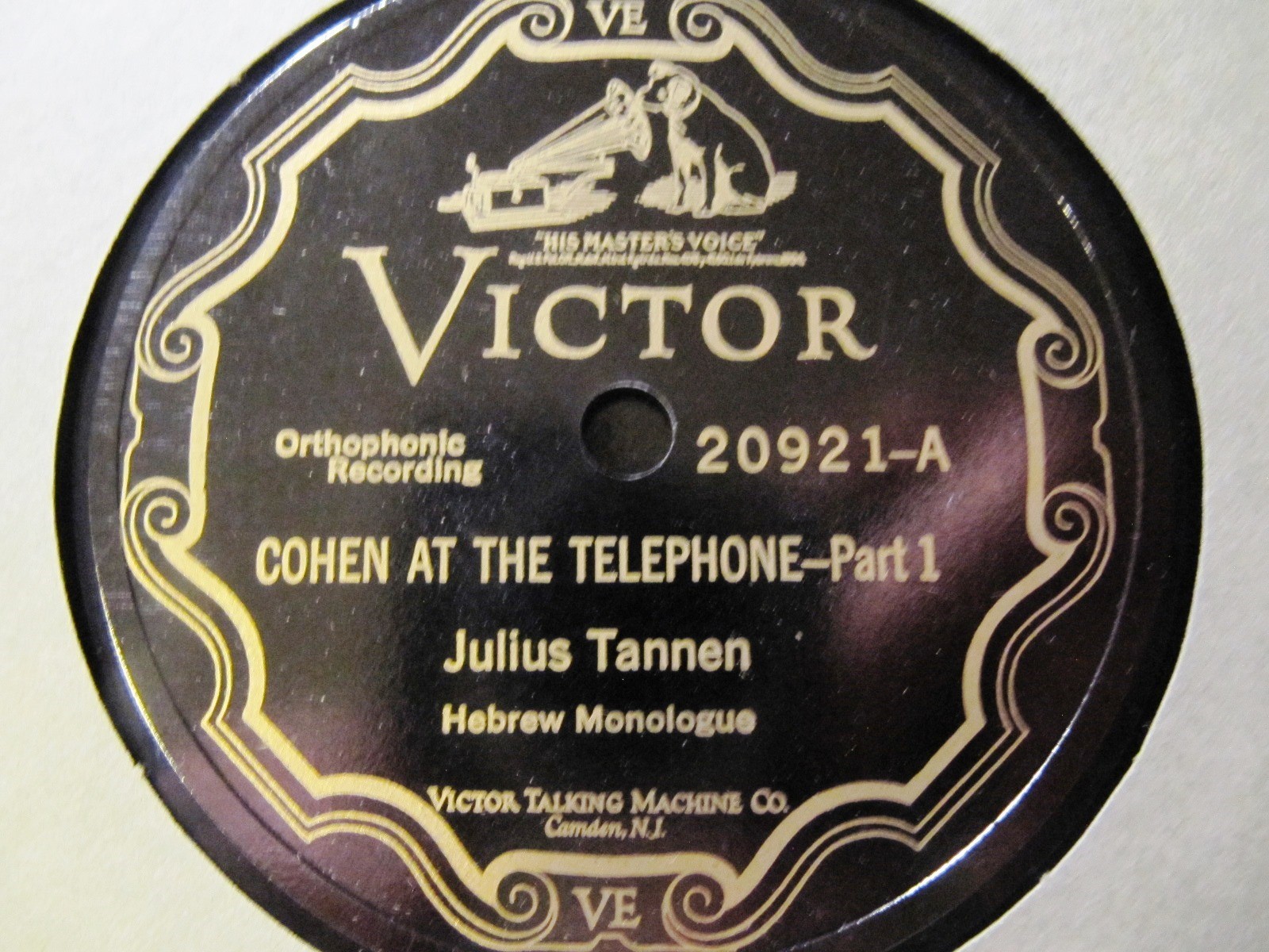 ONLY Electric! 1927 JULIUS TANNEN Yiddish Monologue COHEN AT THE TELEPHONE 20921