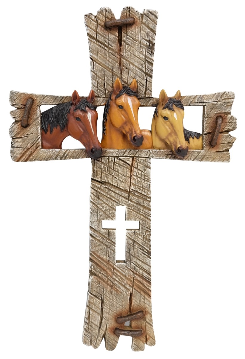De Leon Collections 14483 Polyresin Three Horse Friends on Barnyard Wood Rust...