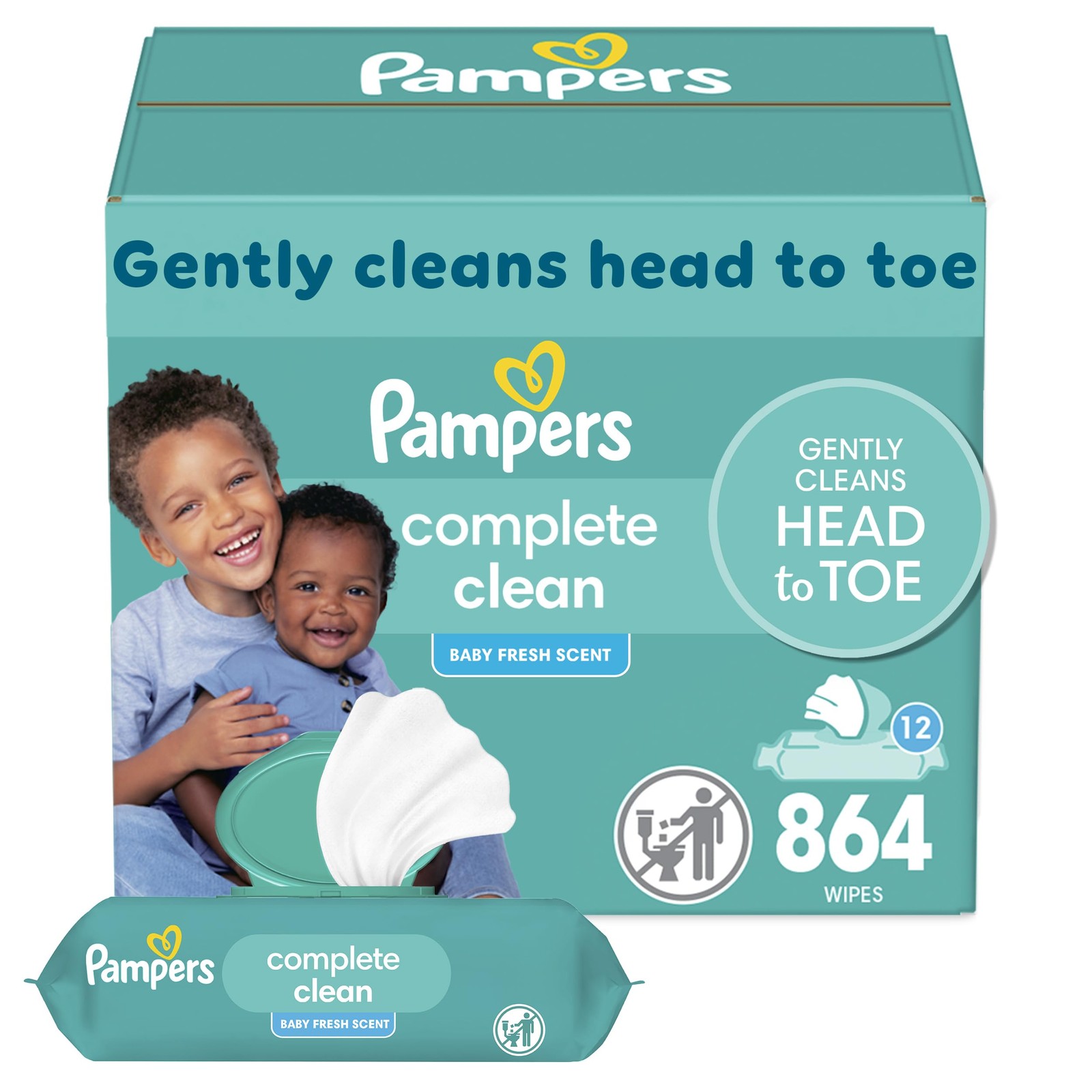 Pampers Baby Wipes, Complete Clean Fresh Scented 72 Count (Pack of 12) 