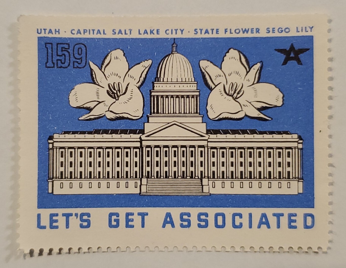 #159 Utah Capital, Salt Lake City - Let’s Get Associated - 1938 Poster Stamp