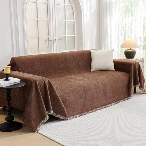  Sofa Covers for 2 Cushion Dogs - Boho Textured Soft 71" x 118" Chocolate