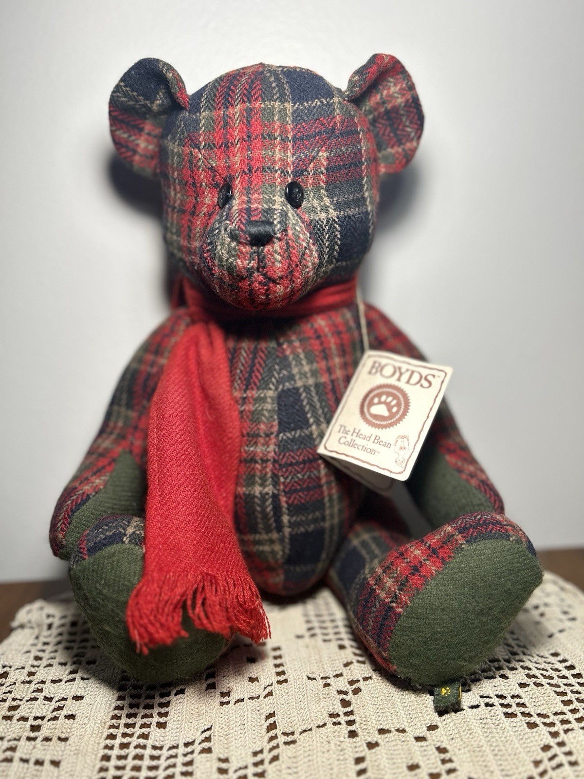 Boyd's Bear Wool Blend Red Christmas Plaid Teddy Bear Jointed 14" Beautiful!