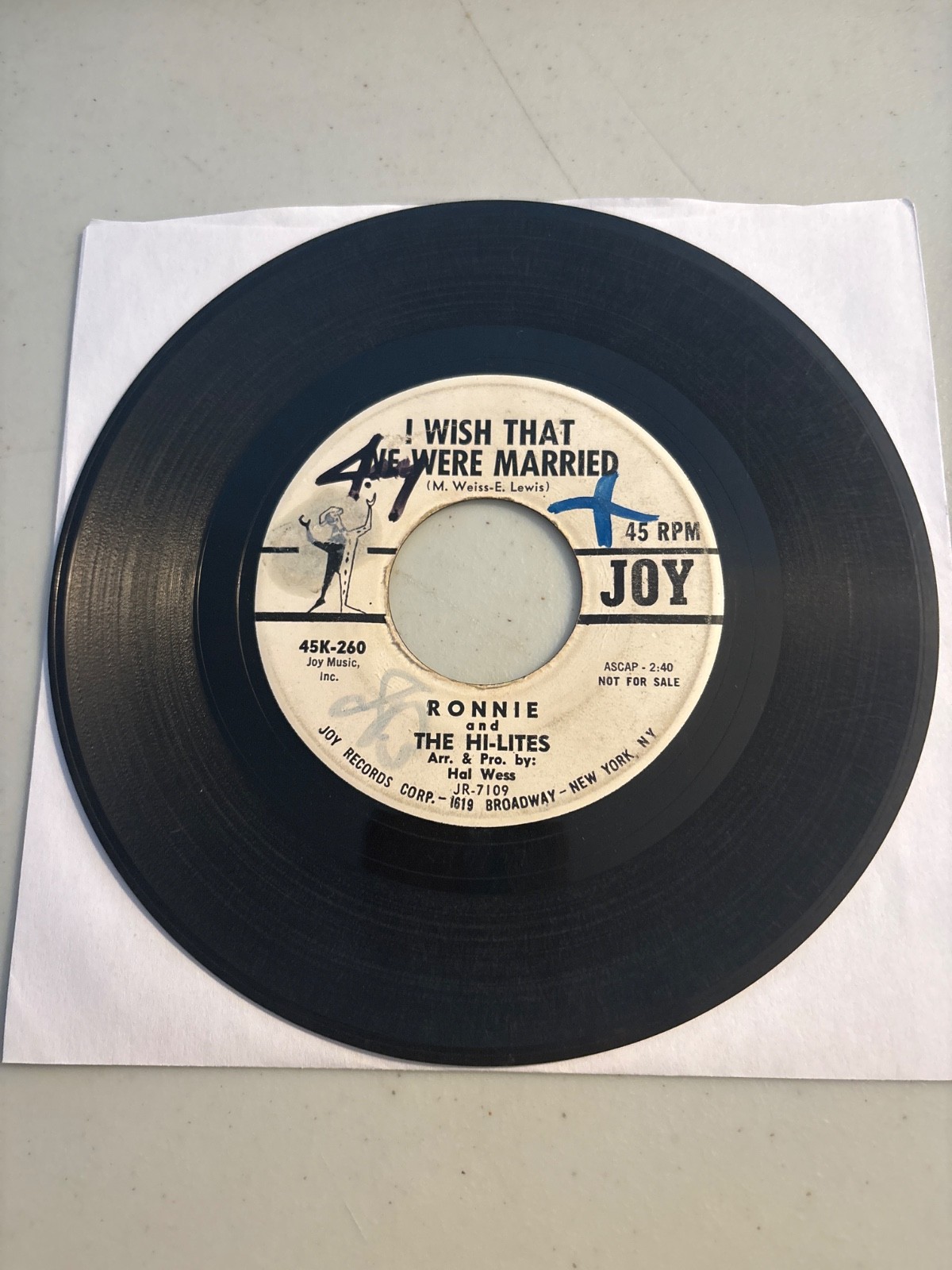 RONNIE & THE HI-LITES 45 I WISH THAT WE WERE MARRIED / TWISTIN' & KISSIN DOO WOP