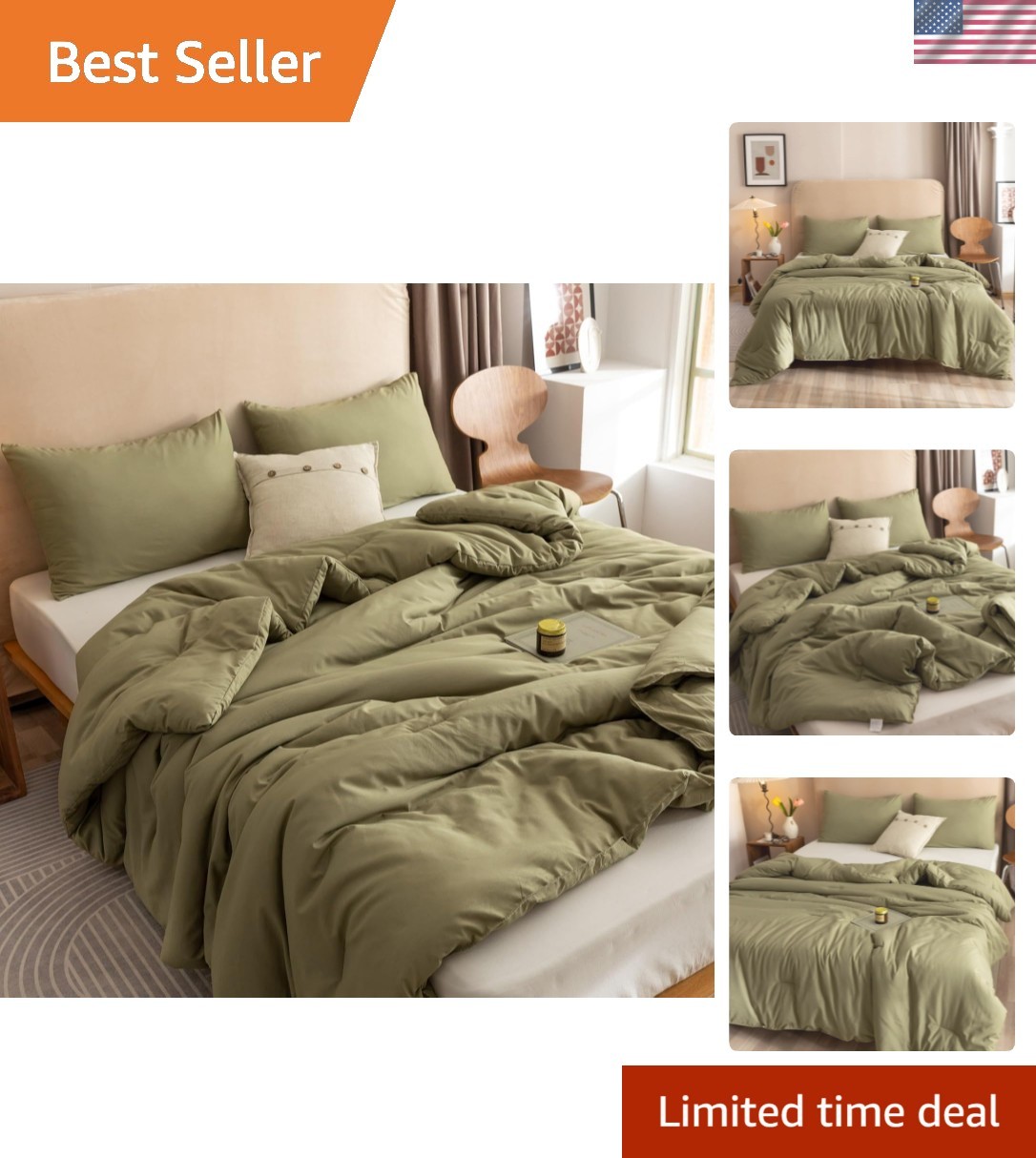 Comforter Full Size for Girls Boys Teens Olive Green, 3pcs 1 Olive Comforter ...