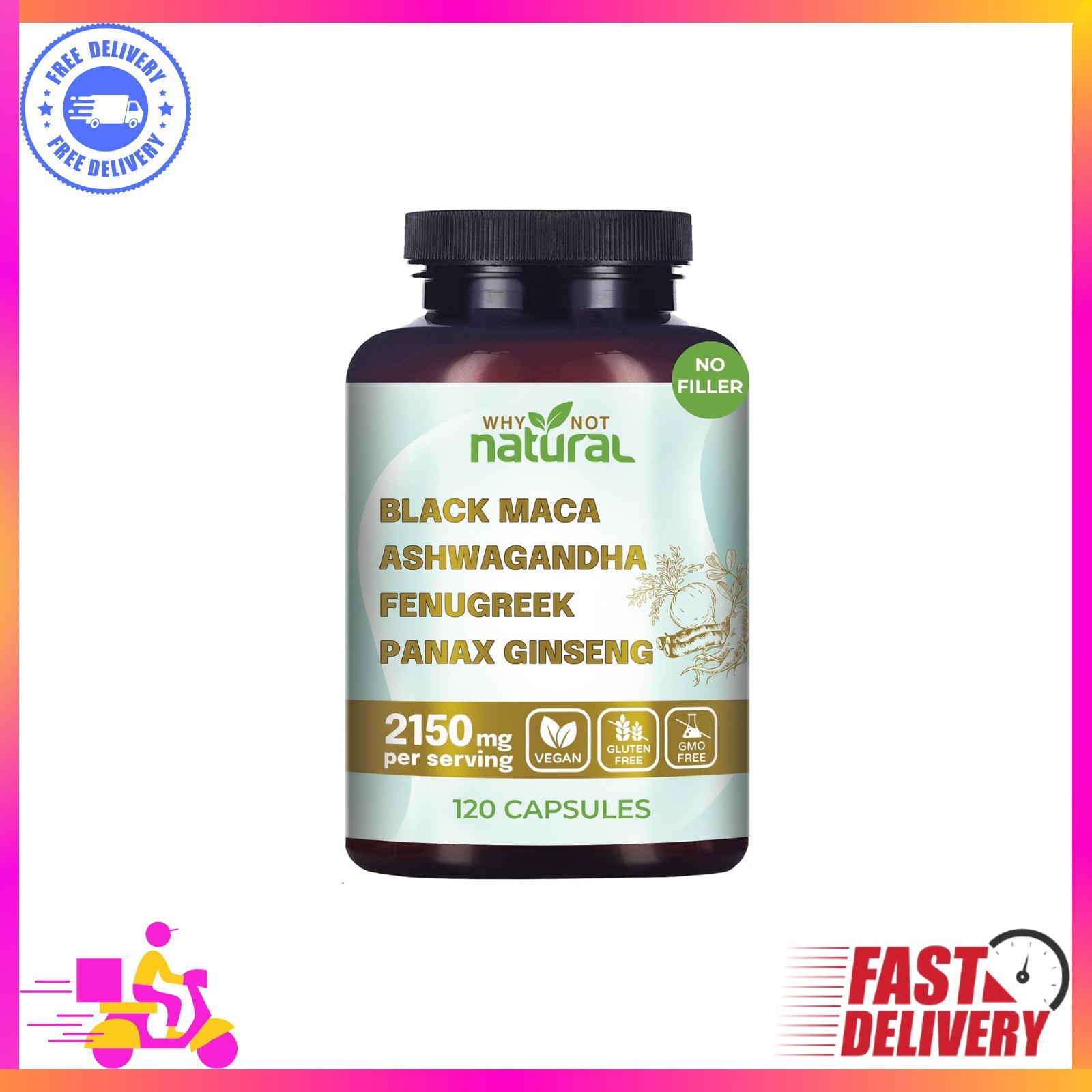 Why Not Natural 4-in-1 Organic Black Maca Root, Ashwagandha, Fenugreek,