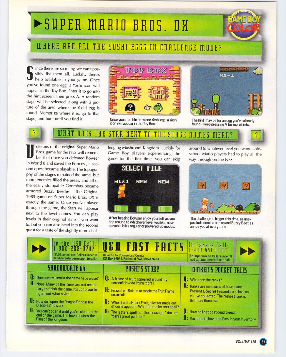 Vtg Print Ad Super Mario Bros DX Game Boy Color Yoshi Shadowgate 64 Conker 1999