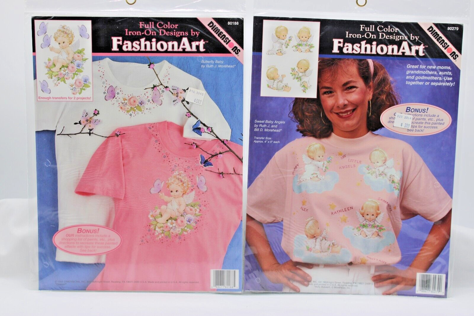 Lot of 2 VTG Iron On Dimensions Fashion Art Butterfly Baby & Sweet Baby Angels