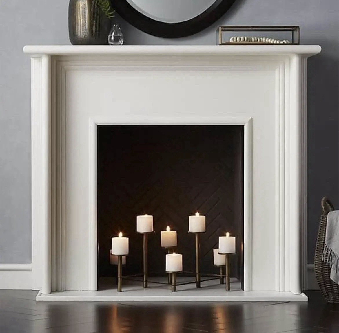 Crate & Barrel Brass Fireplace Candelabra Pillar Candle Holder 8 Candles India