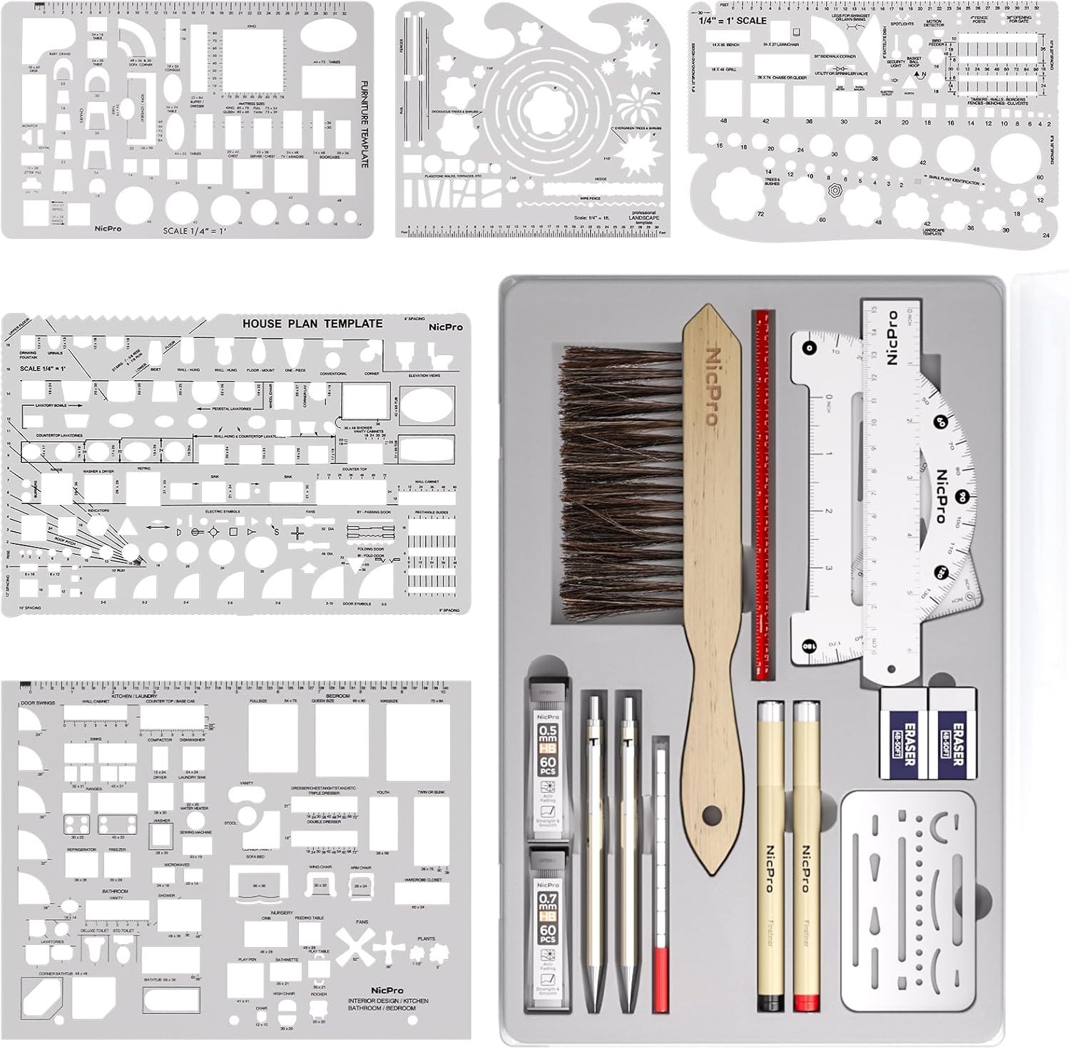 Nicpro 21PCS Professional Drafting Tools & Geometry Set with Case, Architect Com