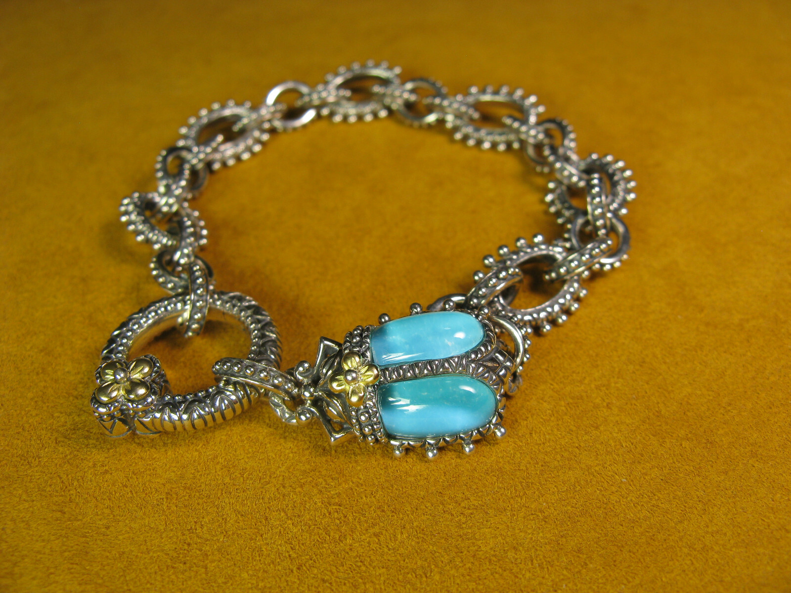 SCARAB BRACELET BARBARA BIXBY TURQUOISE DOUBLET FLOWER CIRCLE RING Charm Link 