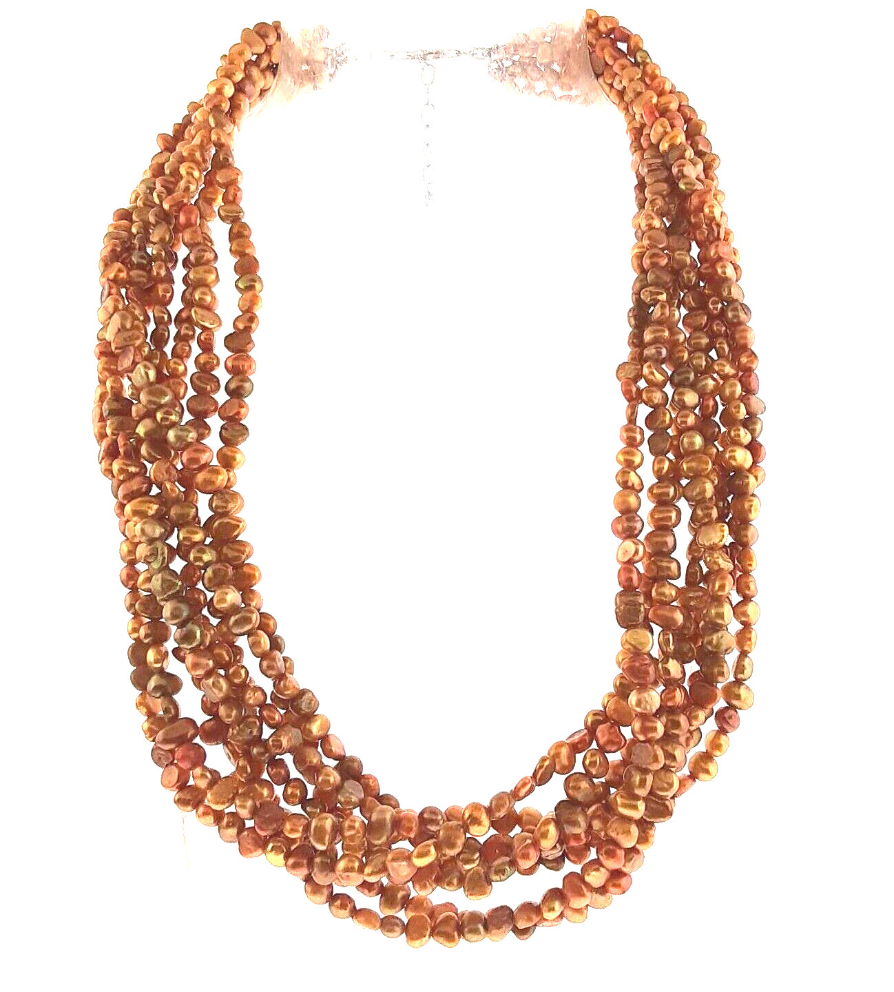 Gold Freshwater Pearl Torsade Necklace 8 Strand 925 Silver 17.5*19.5