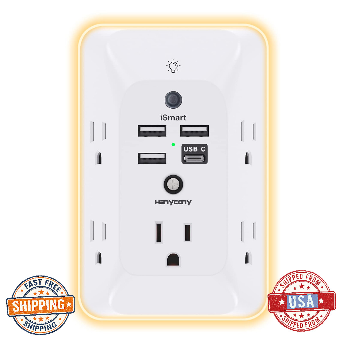 Outlet Extender with Night Light, HANYCONY Multi Plug Outlet, USB Wall Charger S