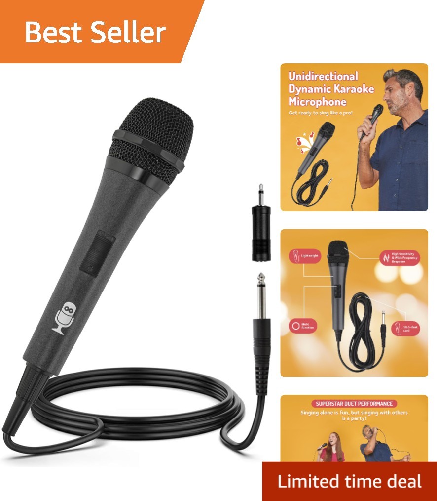 Professional Karaoke Microphone - 10.5ft Cord, Unidirectional Sound & Easy Setup