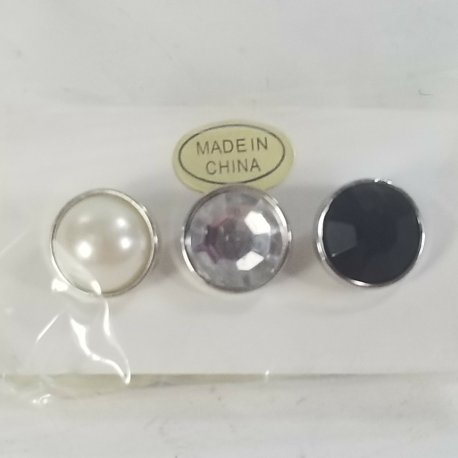 Lot of 3 Pin Brooches Silver Tone Rhinestones Clear and Black & Faux Pearl