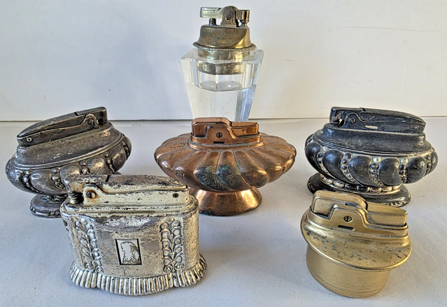 5 Ronson Table Lighters ~ TWO Crown, Regal, Diana & No Name ~Crystal Base BONUS!