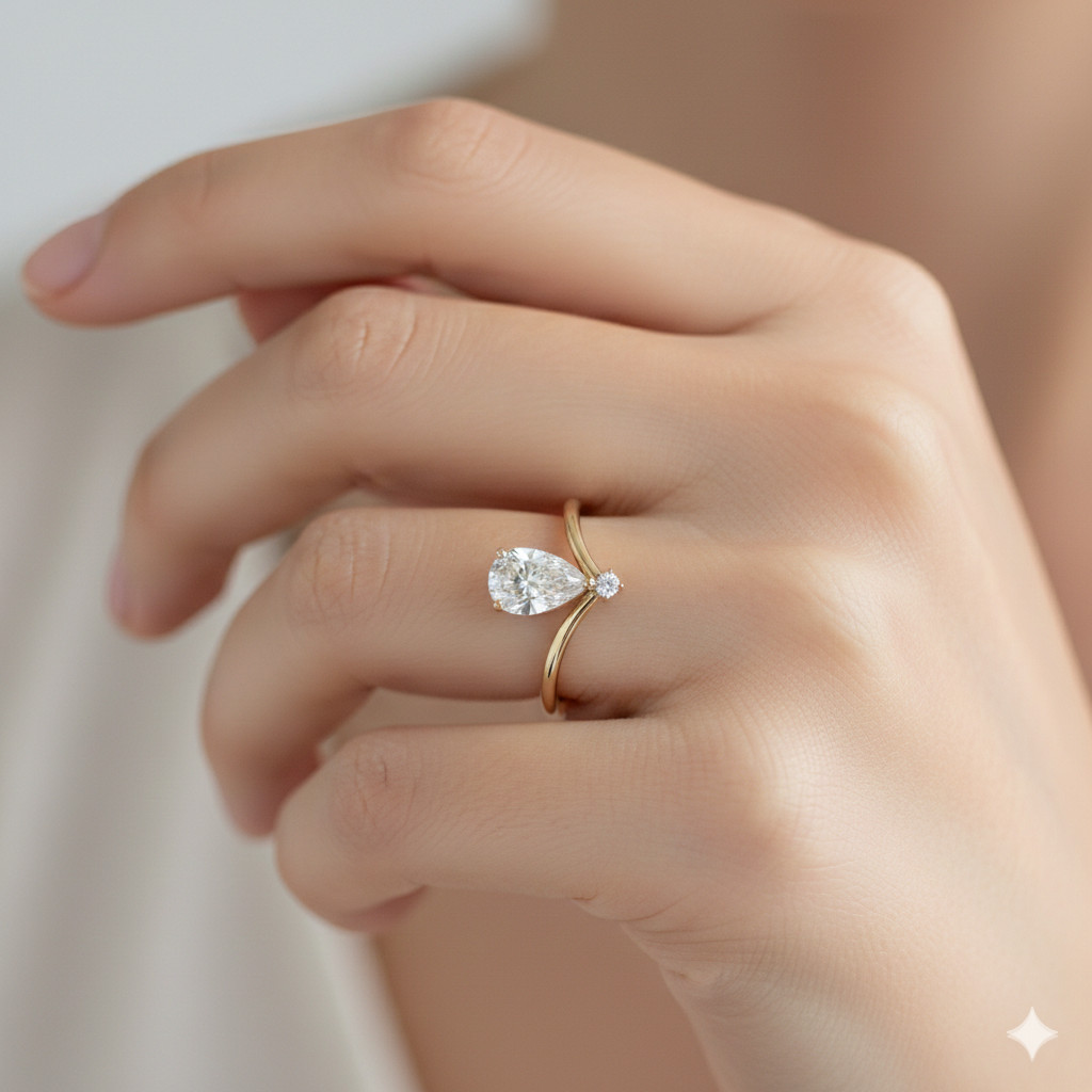 1.35 CT Pear Cut Moissanite Engagement Ring • Unique Teardrop Moissanite Ring