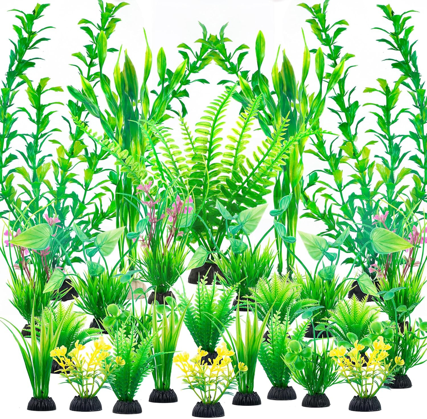 Aquarium Artificial Green Plastic Plants Decorations 26 PCS Large Fish Tank Acce
