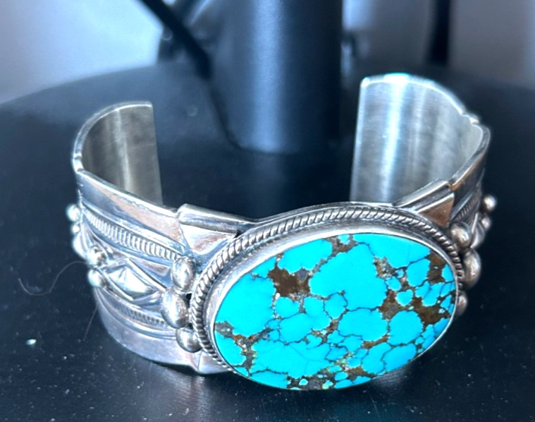 Vintage Silver & Turquoise Cuff Bracelet by Navajo Artist Mike