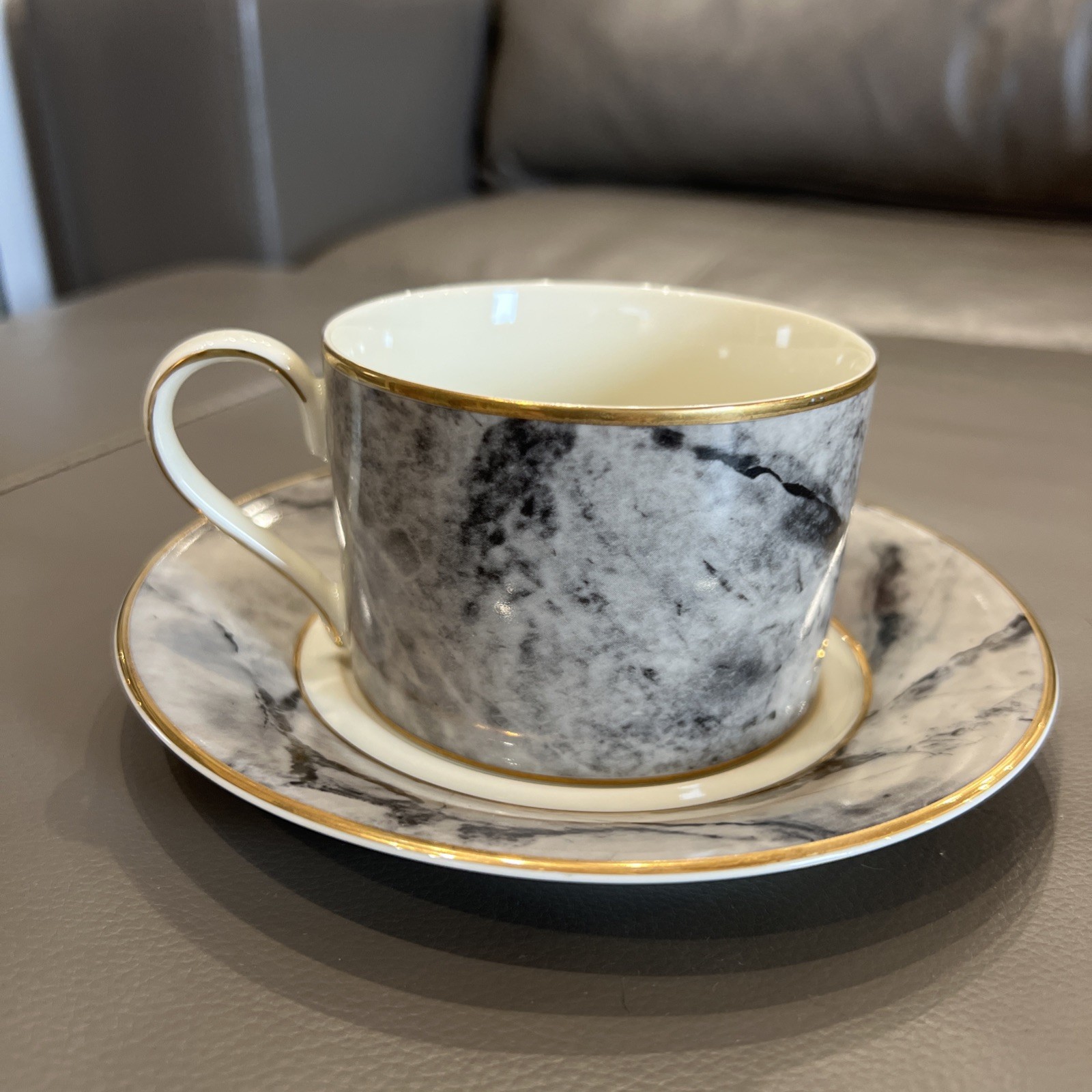 FOUR MIKASA CUPS AND SAUCERS.  Fine China, Travertine Gray