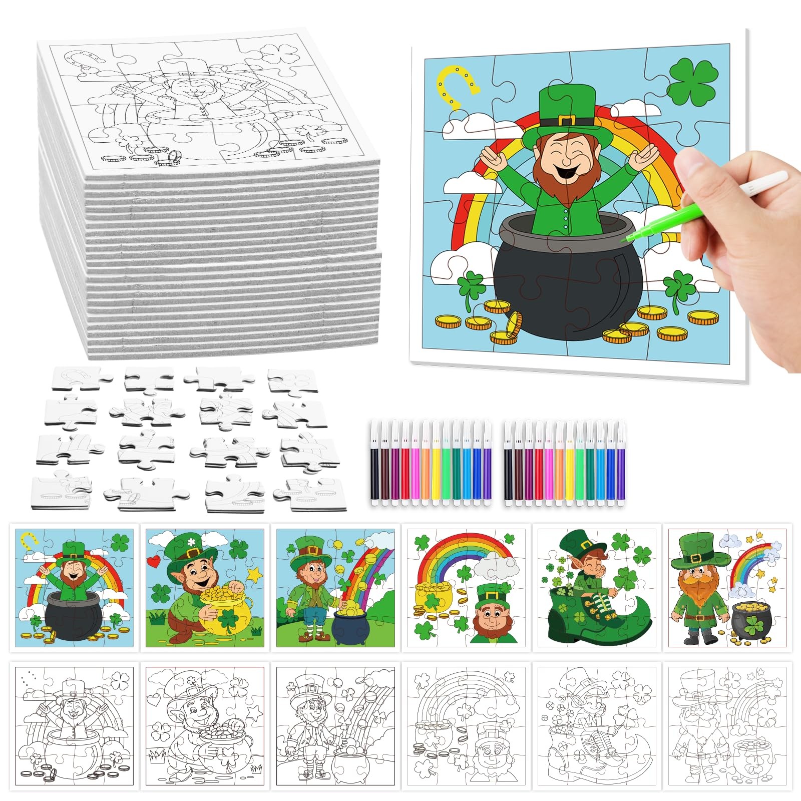 24 Pack St Patrick's Day Craft Kit for Kids Color You Own St Patrick's Day Ji...