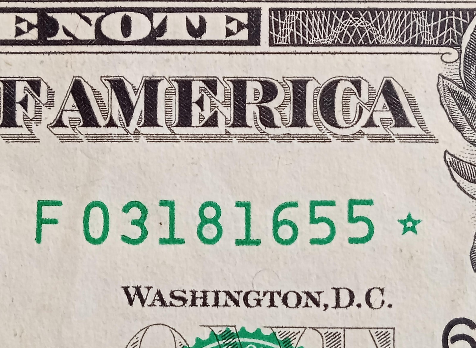 Star Note Date Note March 18th 1655 Fancy Serial Number F 03181655 *