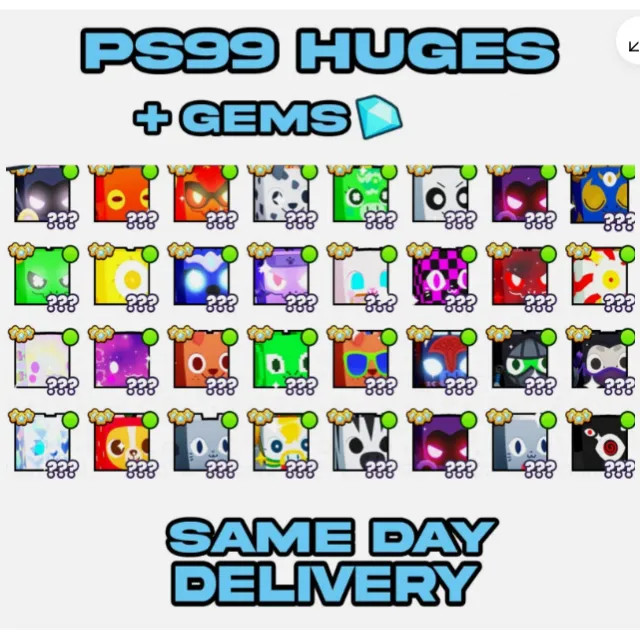 ps99 huges and gems, comes in bundles of 30m gems or 2 huges