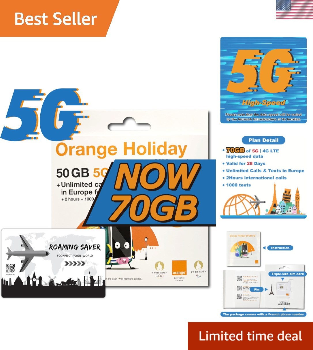 Orange Holiday  Prepaid Sim 100GB Internet Data | 30 Days-Use | Data tetherin...