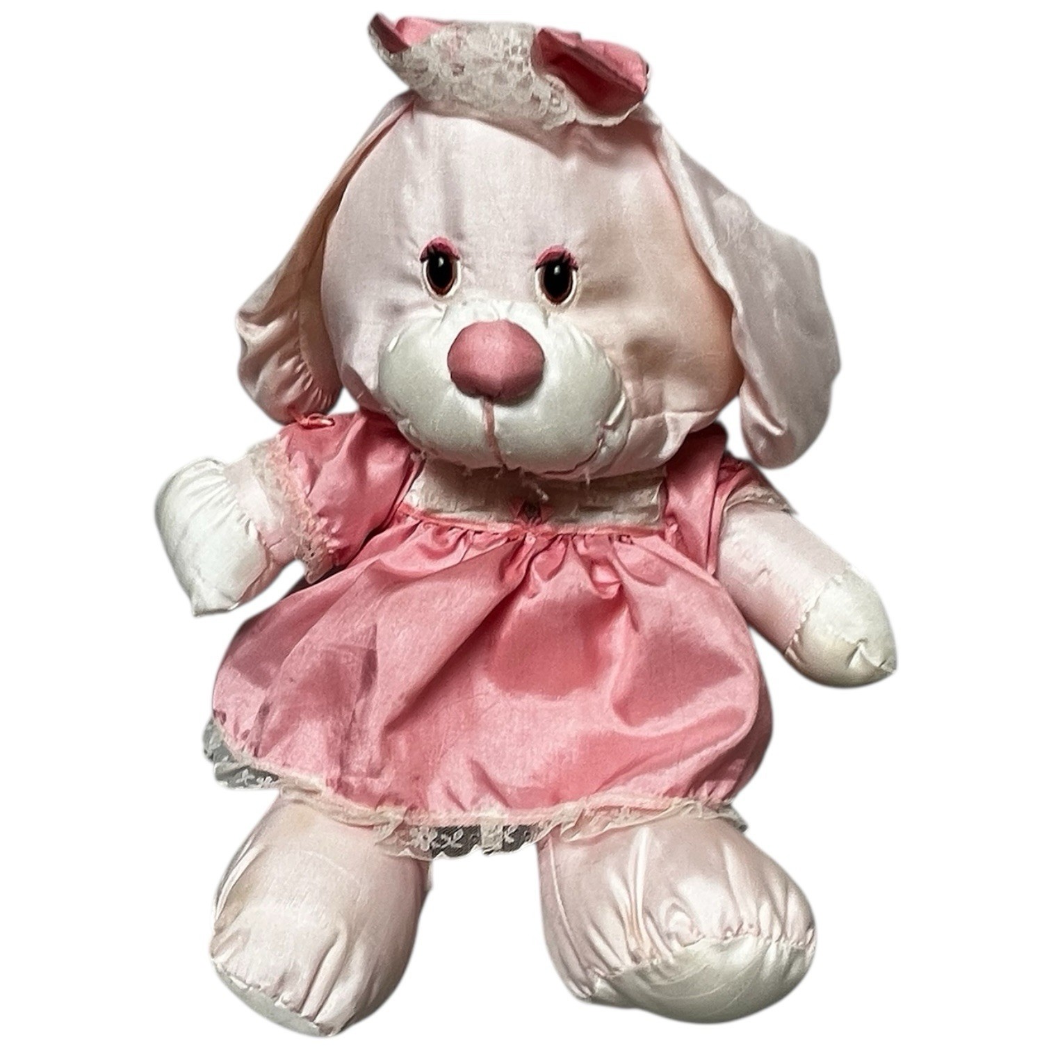 Vintage 1987 Potpourri Press Blankie Nylon Pink & Blue Bunny Rabbits Puffalump 