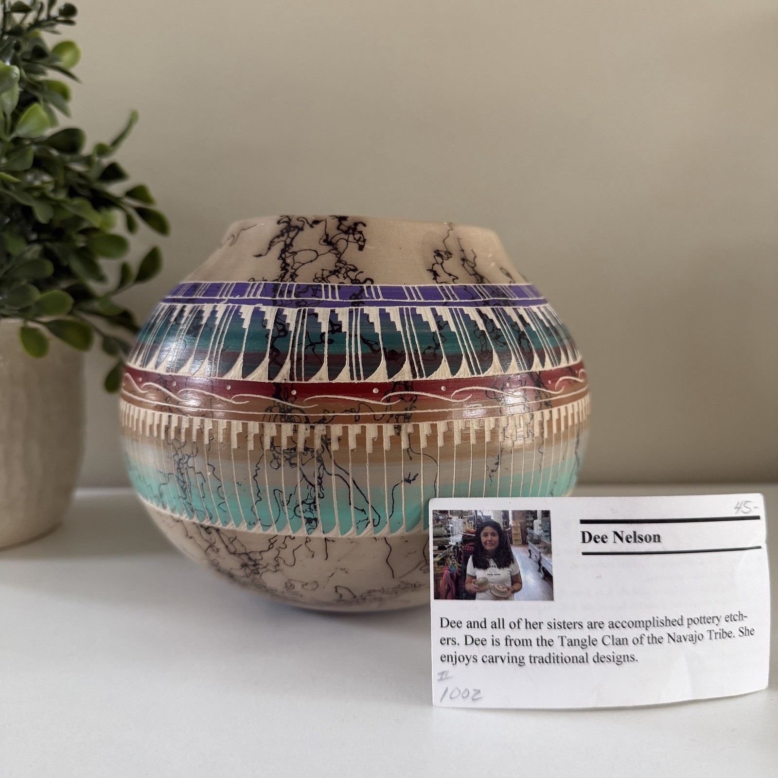 Navajo Horsehair Pottery Bowl Dee Nelson Tangle Clan 6” Native American Art