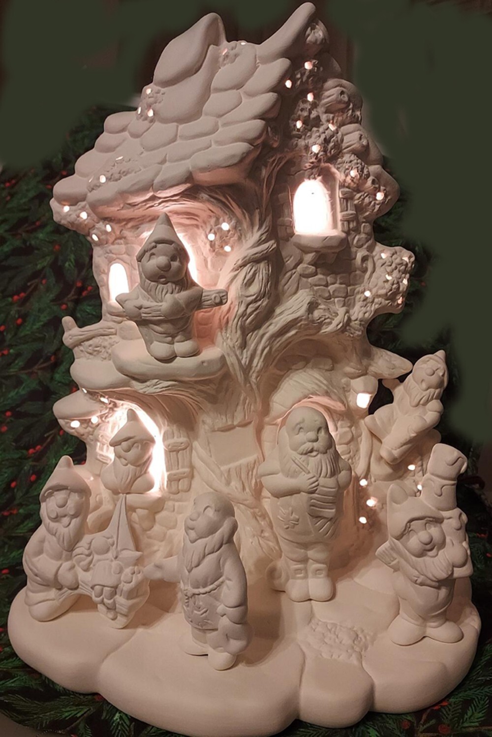 Ceramic Bisque Ready to Paint~Santa's Toy Shop~electric kit&plastic lights incl.
