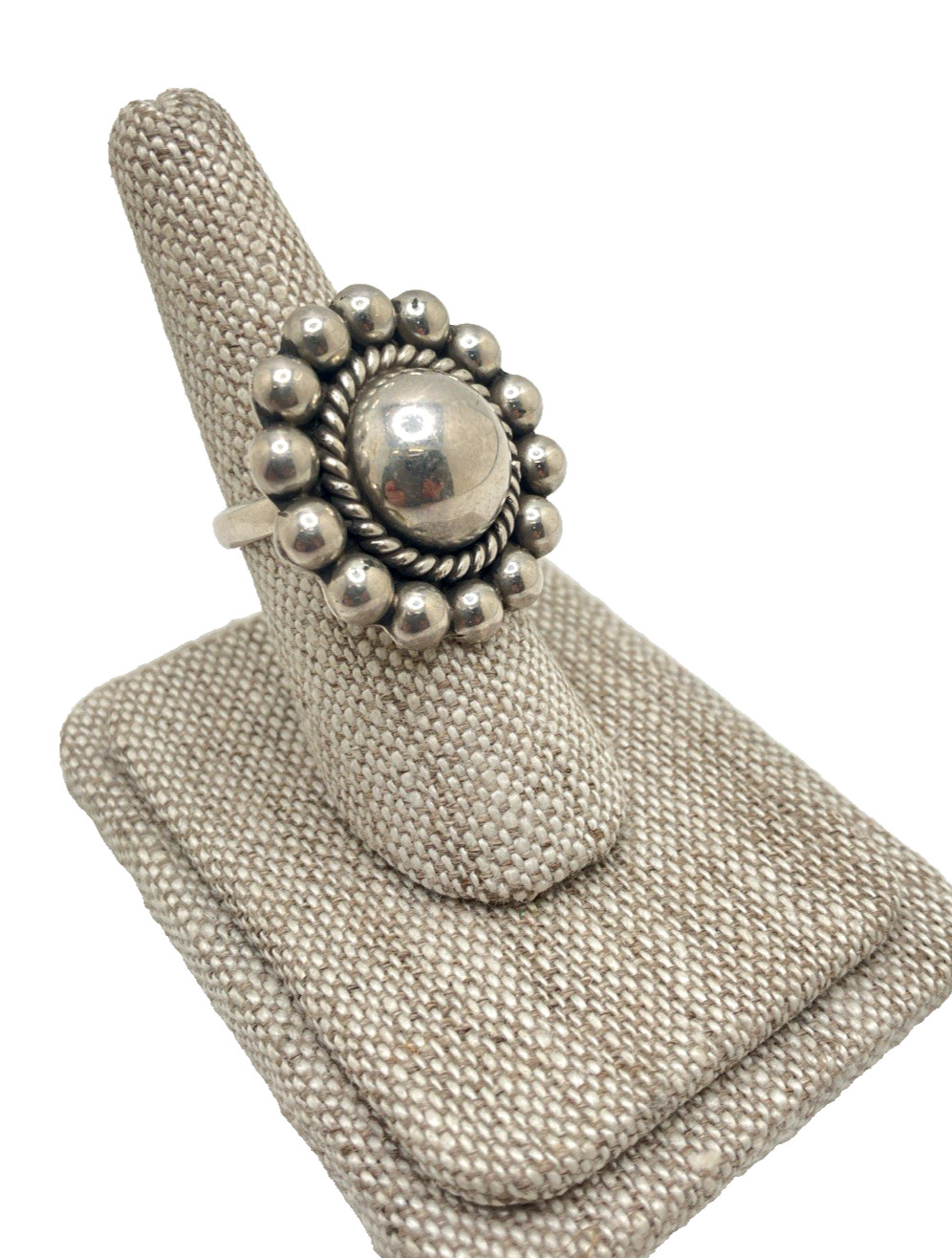 Sterling Silver Large Dome/ Squash Blossom Flower Taxco Ring US Size 6.5