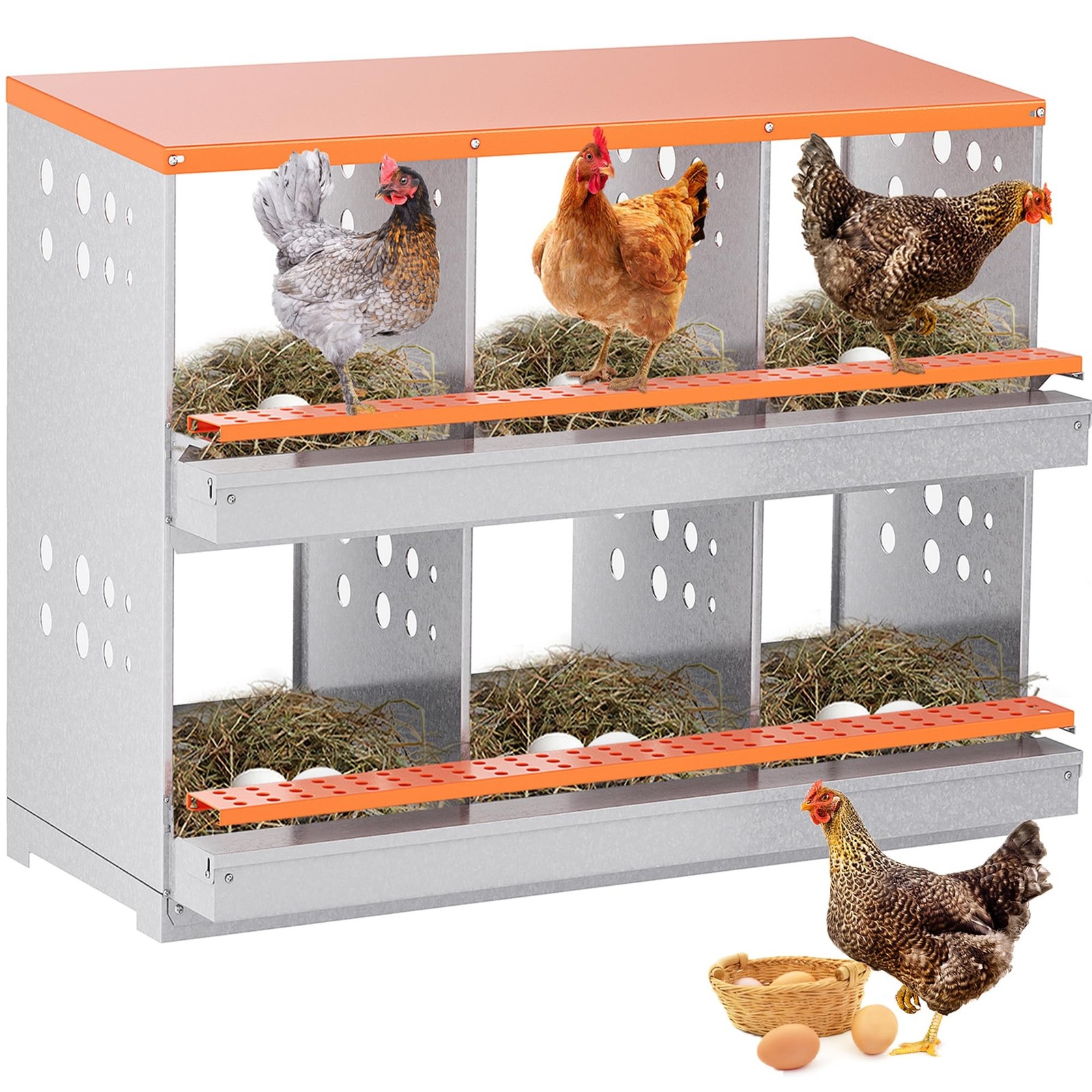 Chicken Nesting Box, 6 Compartment Metal Nesting Boxes for Chickens Laying Eg...