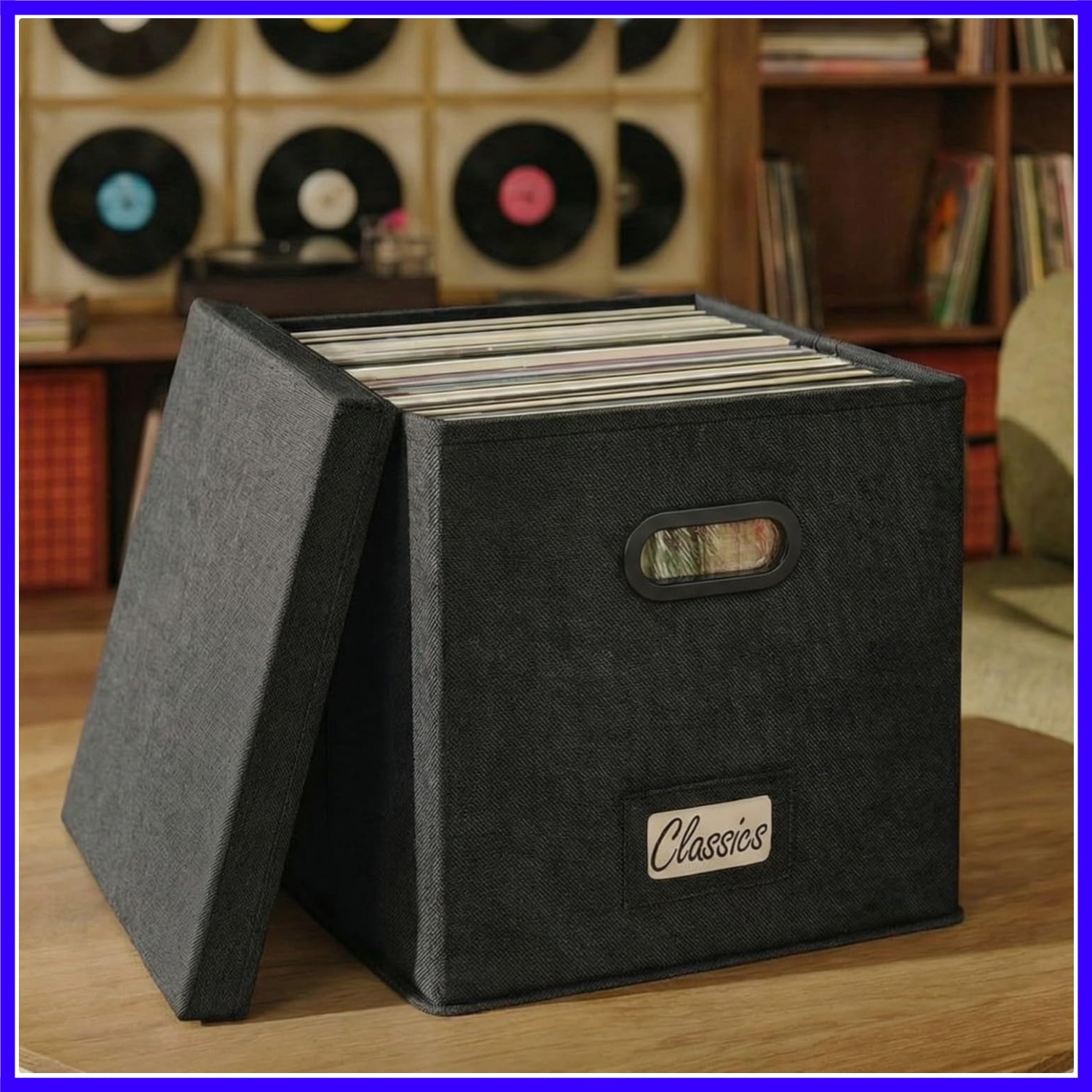 Decorative Vinyl Record Storage Box for 50+ Single Records - Sturdy and Easy ...