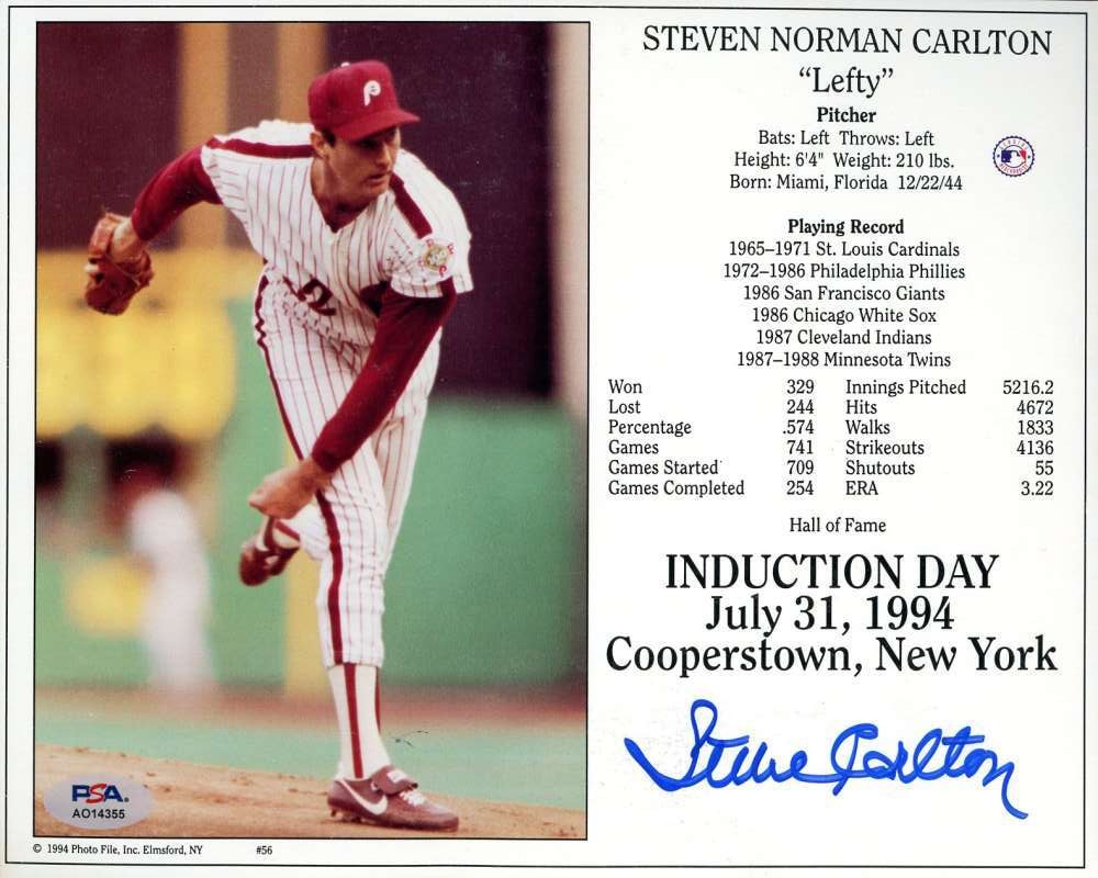 Steve Carlton PSA DNA Signed 8x10 Photo Autograph Phillies
