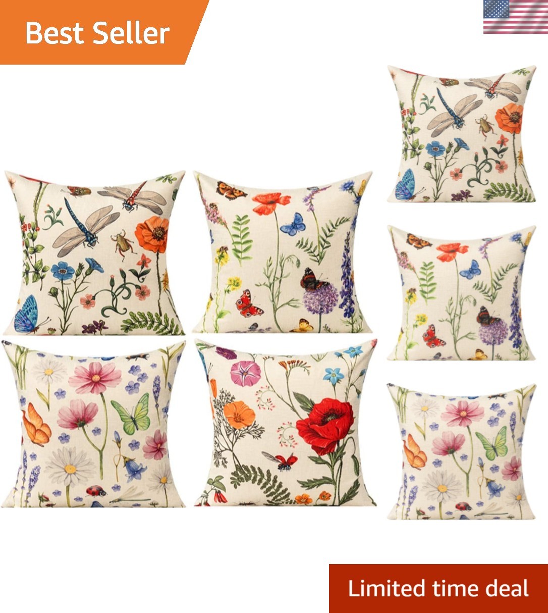 Elegant 18x18 Outdoor Pillow Covers Set of 4 with Floral and Butterfly Designs