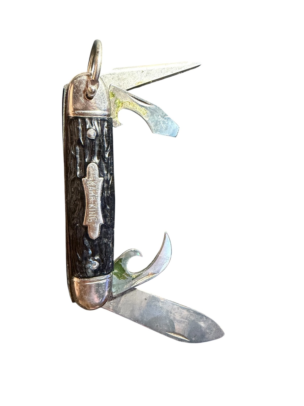 Vintage KAMP-KING Multi-Tool Pocket Knife Black Textured Handle Camping Utility