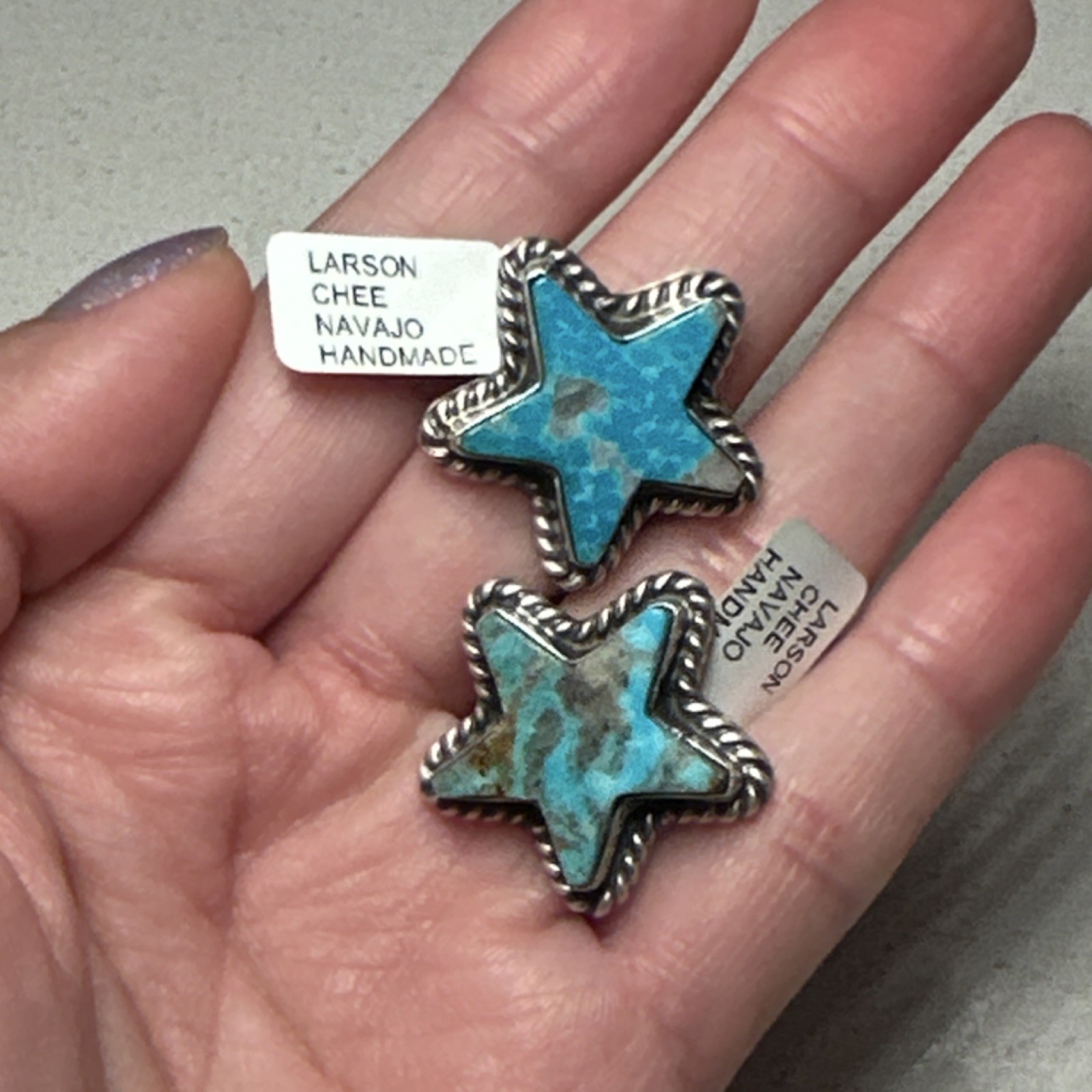 Larson Chee Navajo Handmade Sterling Silver Kingman Turquoise Star Ring