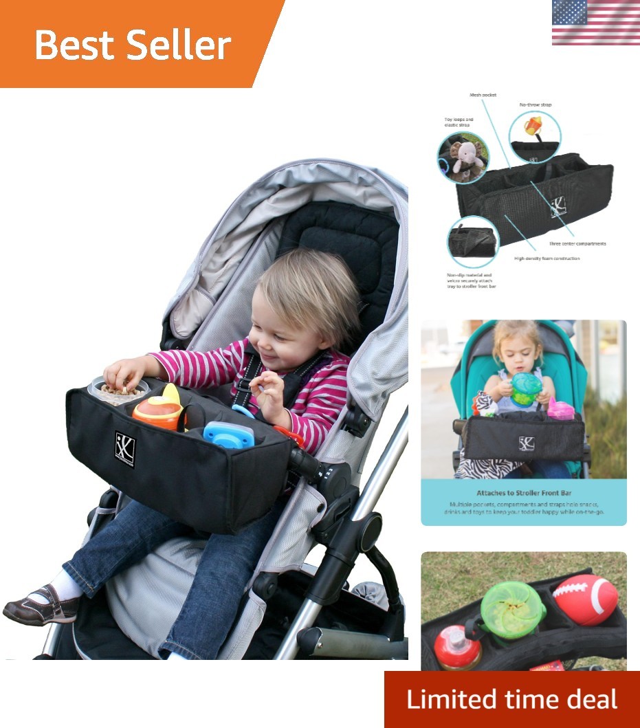 Food 'N Fun Universal Stroller Snack Tray - Cup Holder, No-Throw Strap, Toy L...