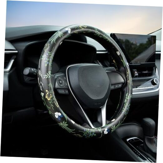 Steering Wheel Cover Auto Leather Steering Wheel Protector, 15 inch Boho Floral
