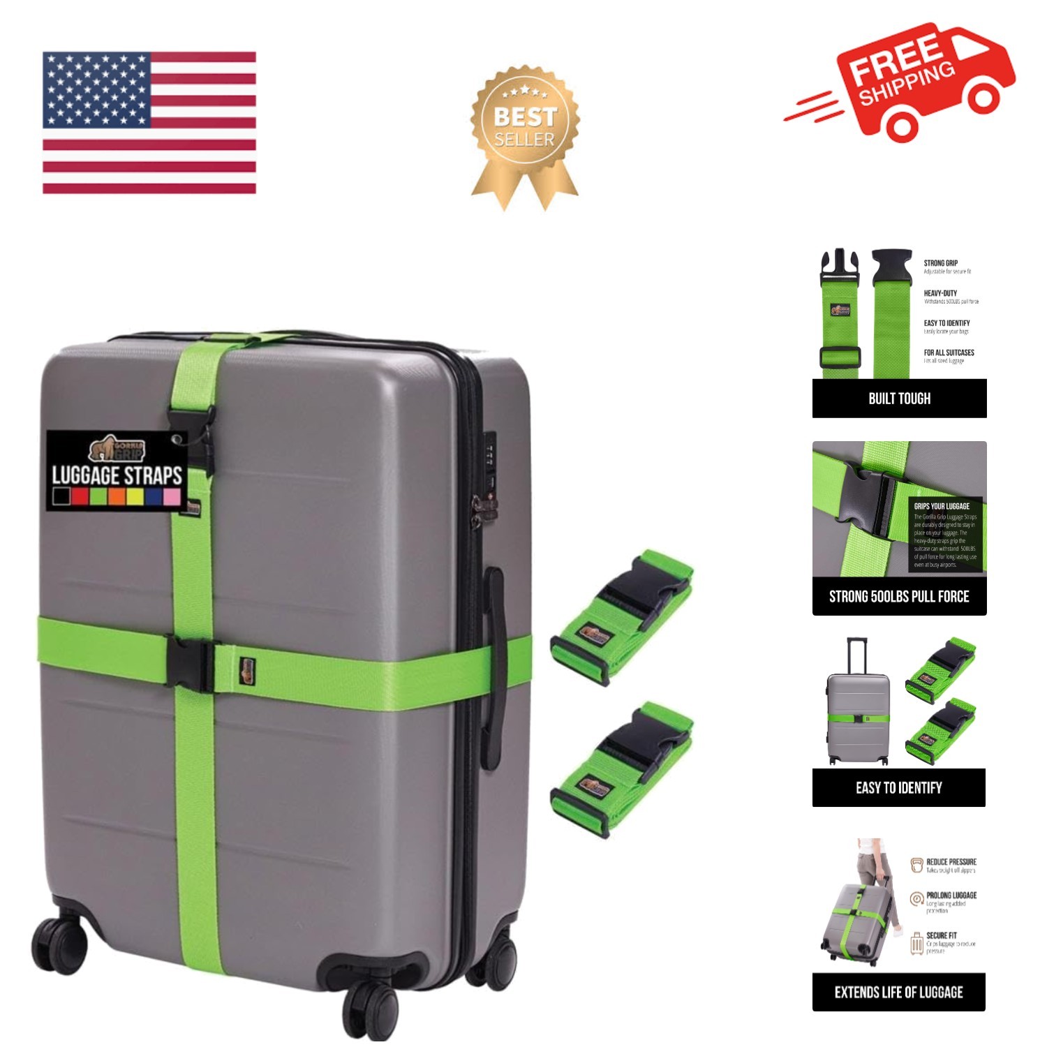 Heavy Duty Adjustable Luggage Straps for Suitcases, Easy to Identify Travel B...