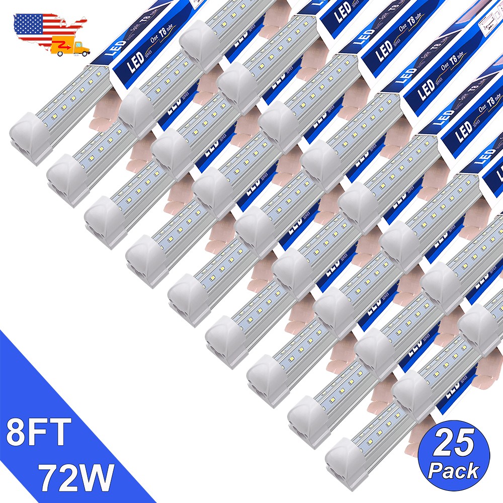 8Ft 72W 25 Pack Led Shop Lights 6500K Cold White 9000Lm T8 Basement Led Fixture