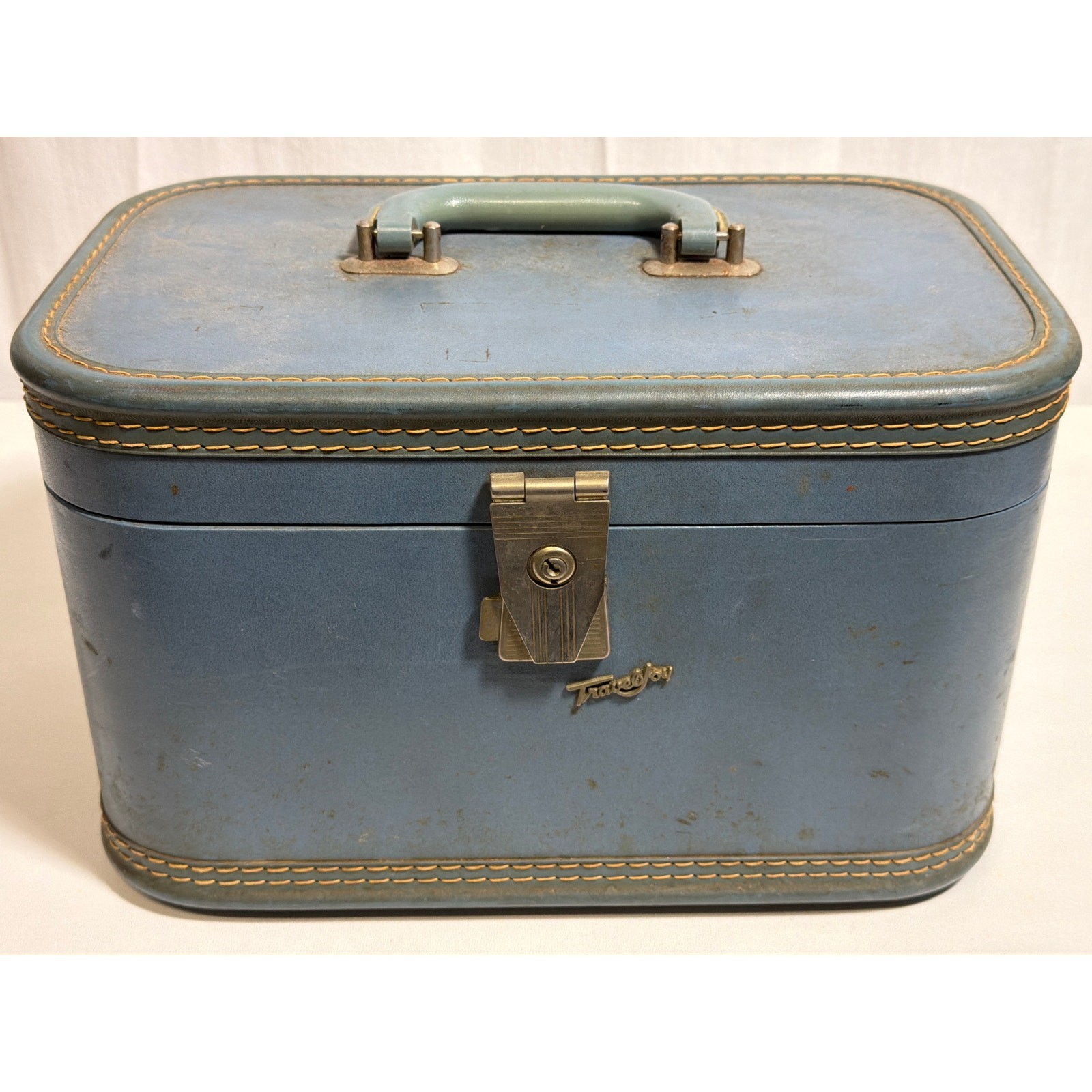 Vintage Travel Joy Attaché Vanity Hard Shell Train Case 14x9x8.5 Blue Luggage