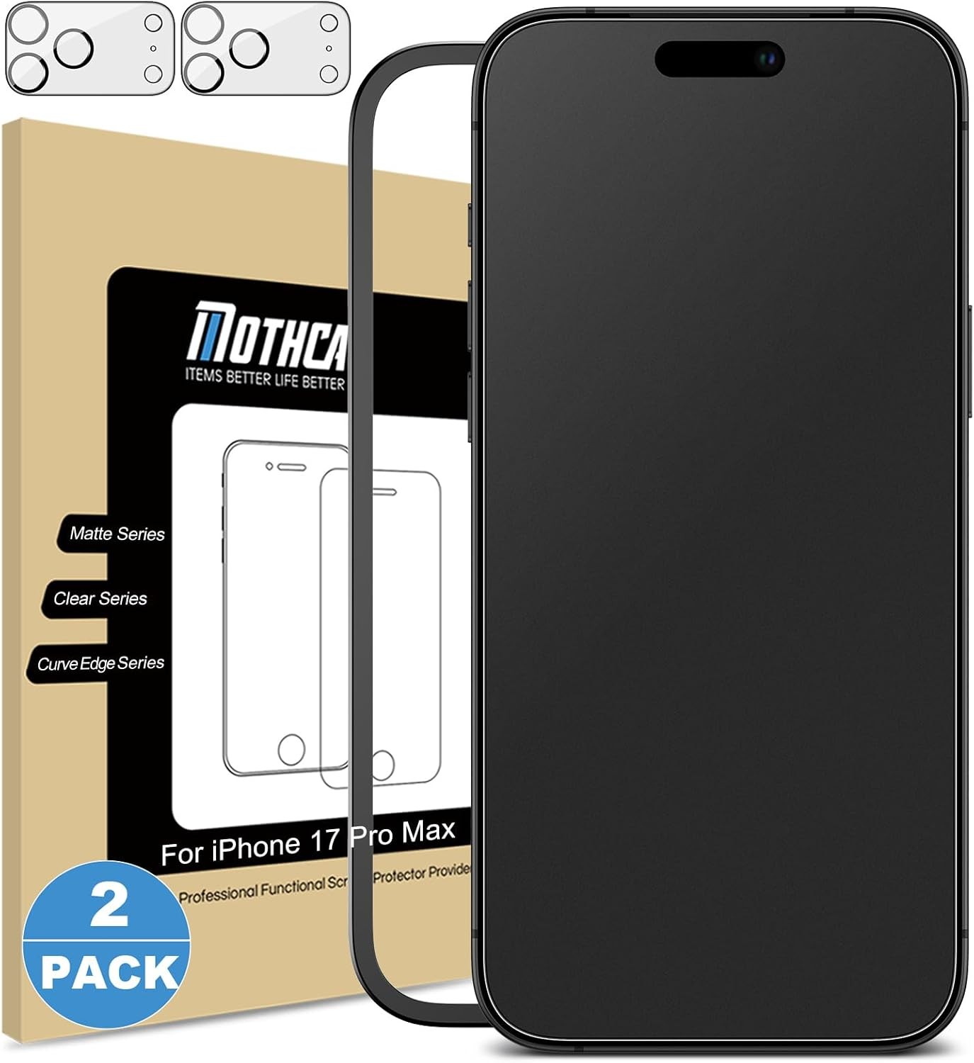 2 Pack Matte Glass Screen Protector & 2 Pack Camera Lens Protector for iPhone 17