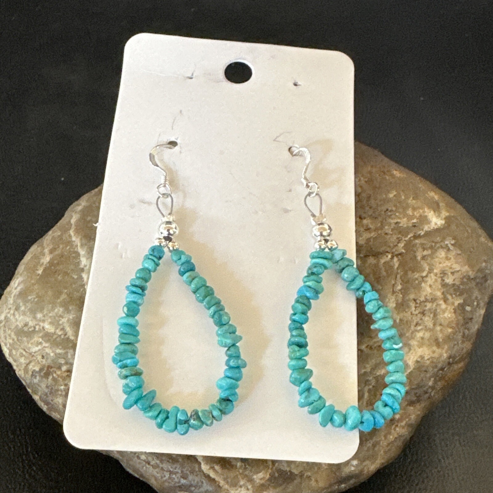 Blue Turquoise small Nugget Sterling Silver Earrings 1" 18658