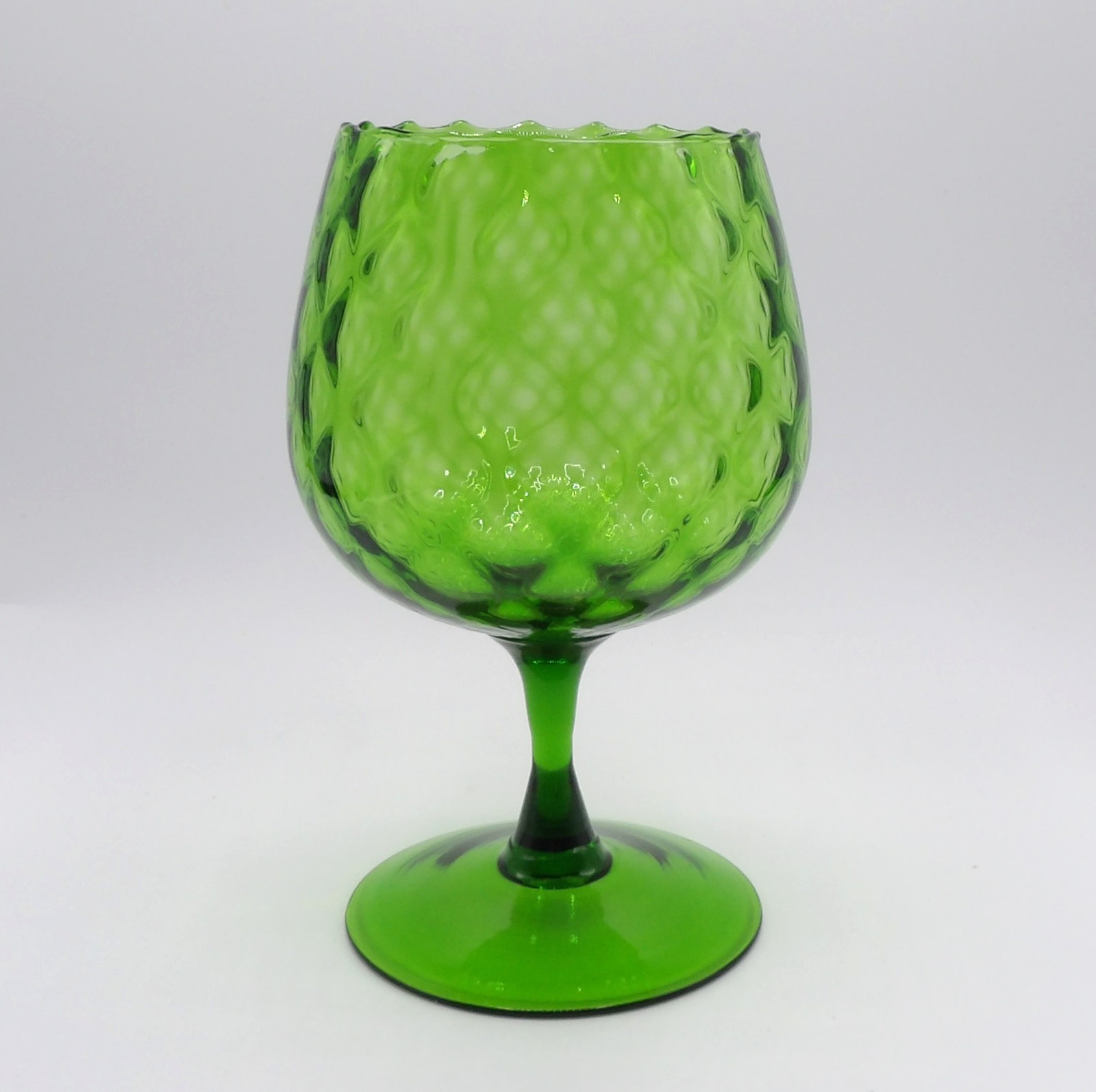 MCM Empoli Italian Green Diamond Optic Art Glass Brandy Sniffer Pedestal Vase