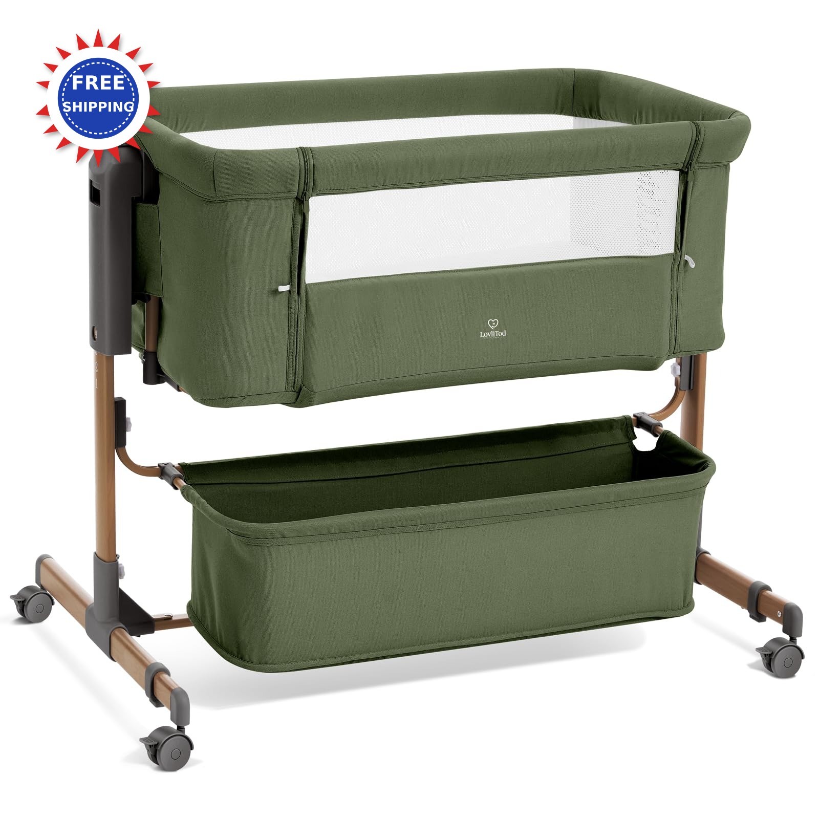 Baby Bassinet 3 in 1 Rocking Bedside 6 Height Adjustable Large Storage