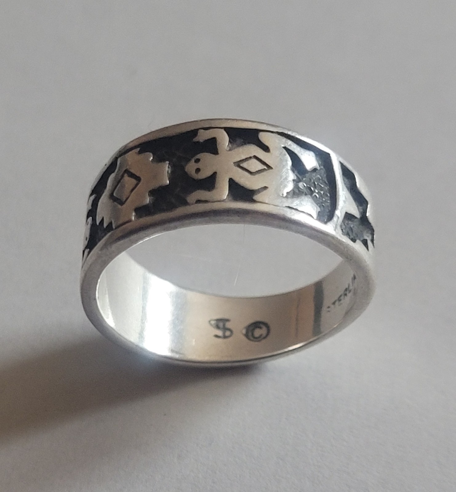 925 Sterling Silver Vintage Southwestern $ Shube Geometric Pattern Ring Sz 5.75