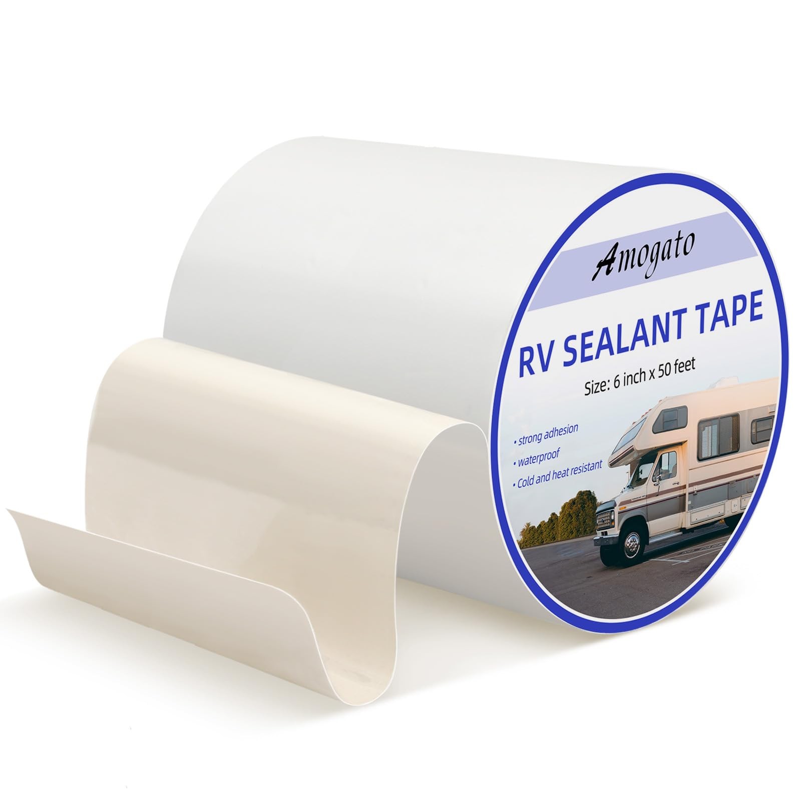 AMOGATO RV Roof Tape 6 Inch X 50 Feet – Premium White RV Sealant Tape, Waterp...