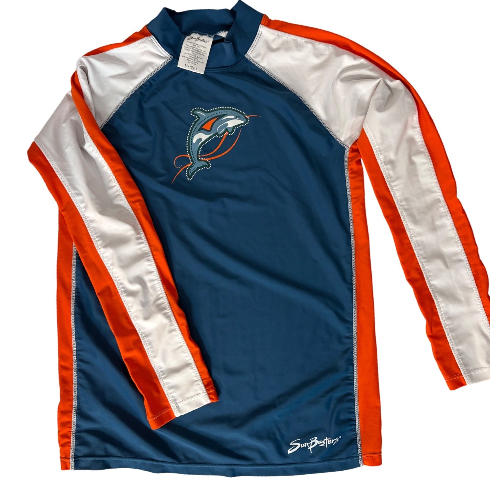 Sun Busters Rash Guard Swim Shirt UPF 50+ Dolphin Long Sleeve Kids 11-12 yrs