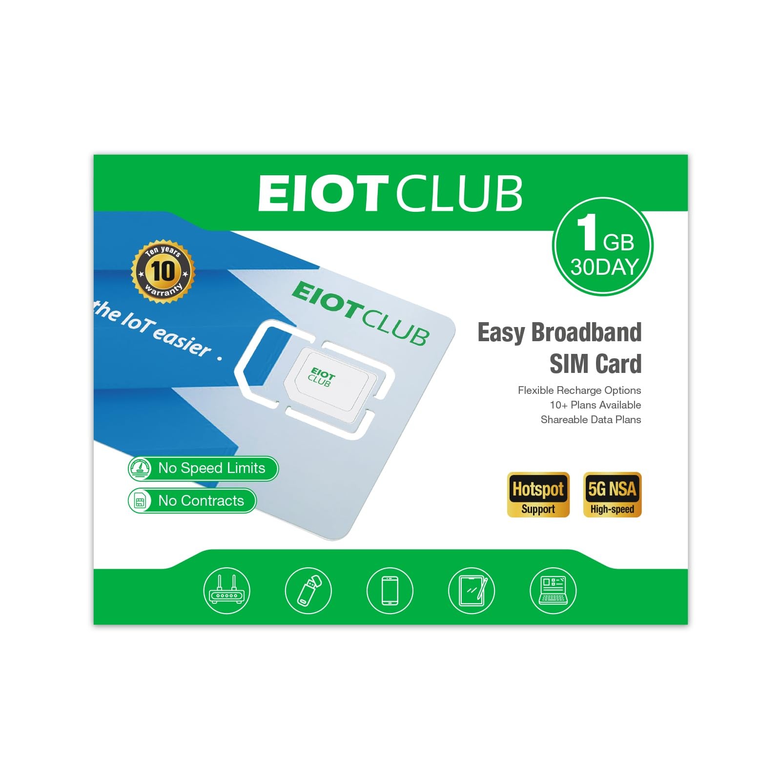 EIOTCLUB Data Only SIM Card - Ideal for Mobile WiFi Hotspots, Routers, USB
